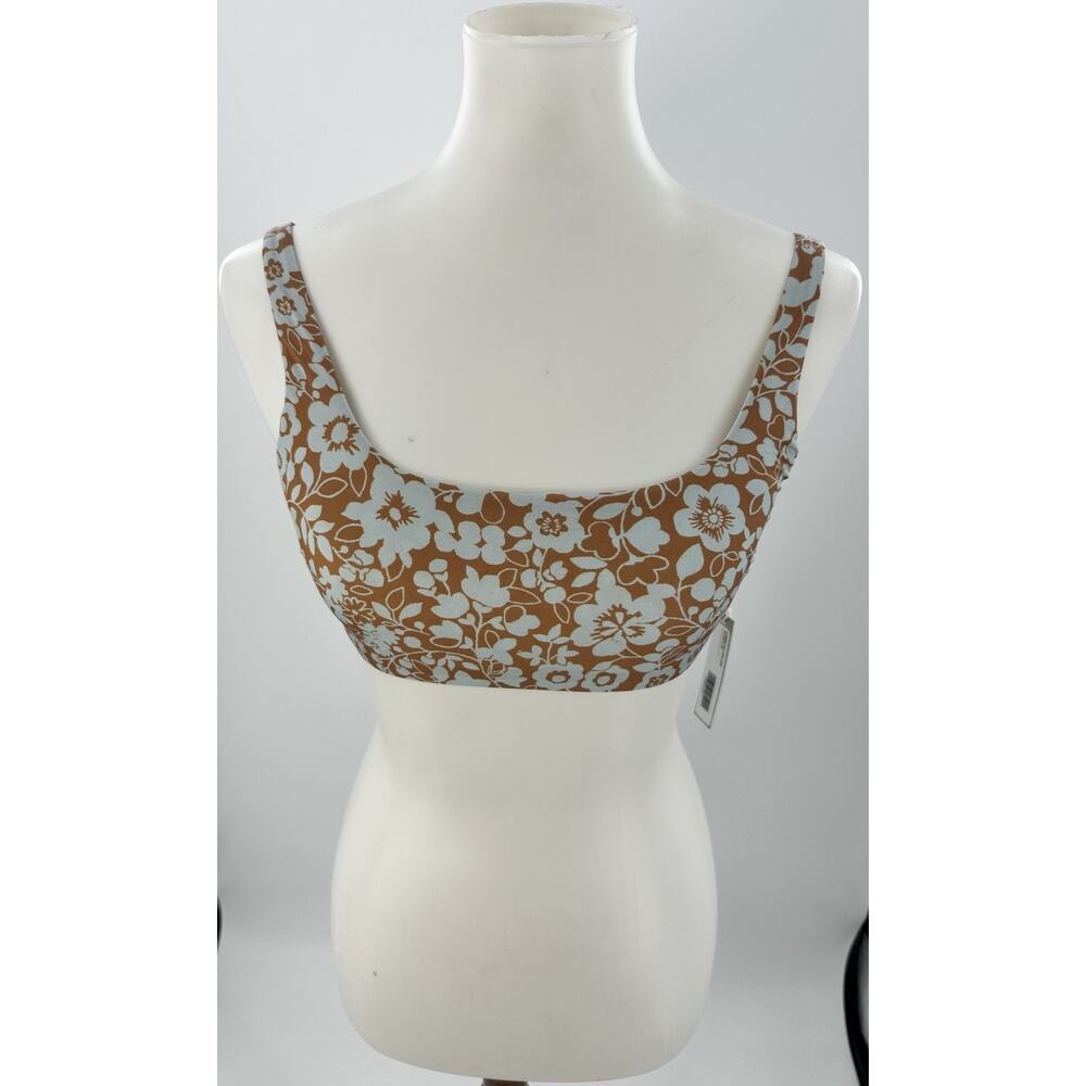 Everlane XS Floral Bikini Top Econyl Nylon Swimwear Brown Blue Adjustable